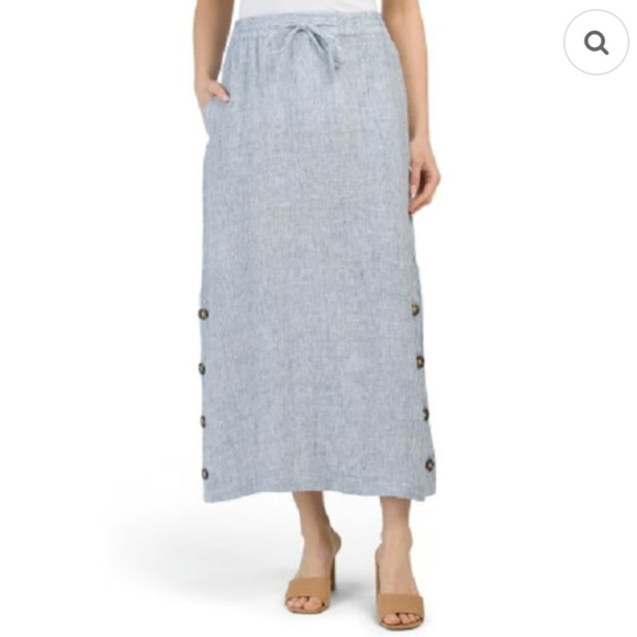 NEW Tahari 100% Linen Light Ice Blue Crinkle Maxi Skirt Size MEDIUM - Picture 1 of 4
